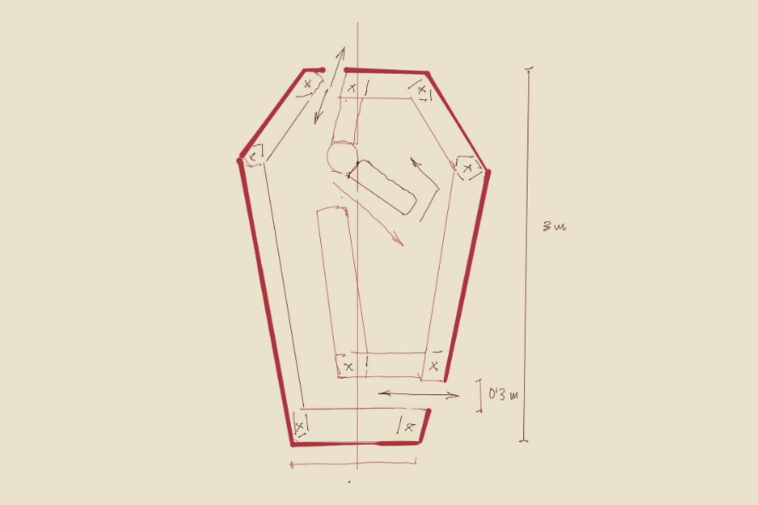 Habitat — construction sketch, 3 m long