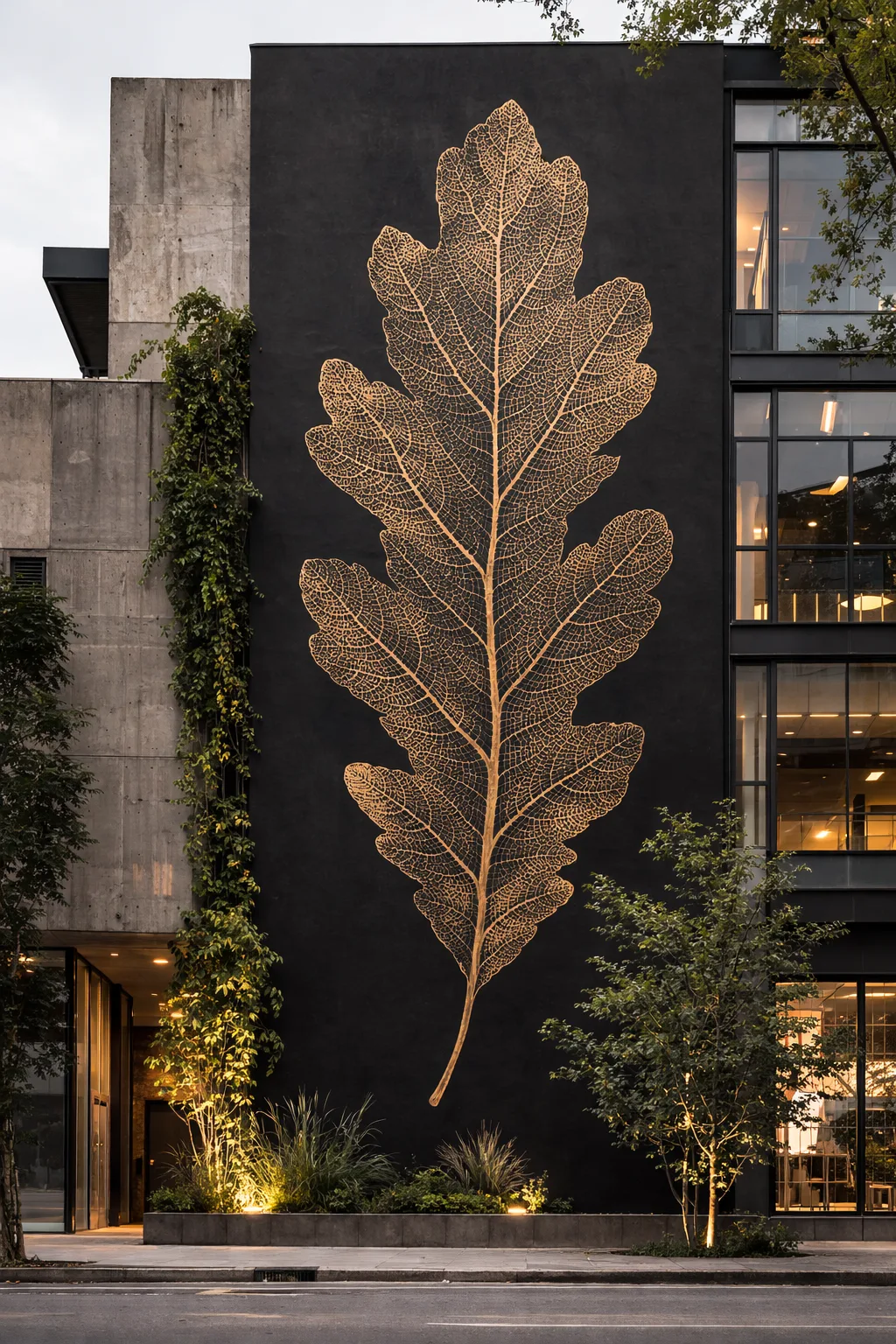 Biomimetic mural — leaf venation at architectural scale